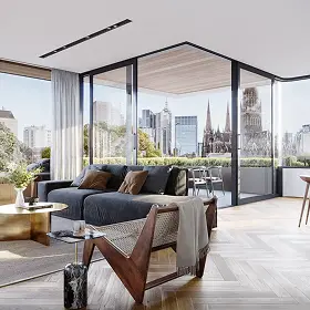 Modern lounge with coastal view